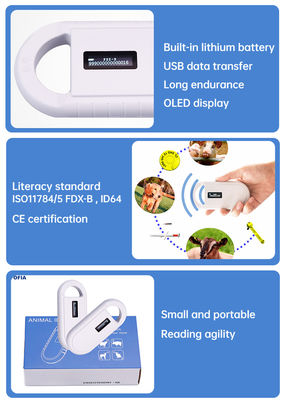 Lector de tarjetas RFID de microchip de animales de plástico portátil Fofia PT160 134.2kHz Pantalla OLED Batería de litio USB Certificado CE ISO 5-10cm