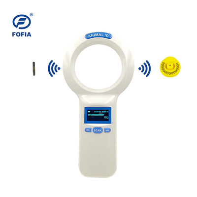 Escáner de microchip de animales blanco OLED 24/7 con lector de RFID de mano incorporado