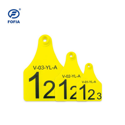 Etiqueta visual de RFID Mini / Mediano / Gran Tamaño La mejor opción para el manejo de animales Impresión láser Soporte 134.2 Khz Amarillo