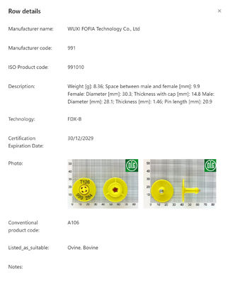 Etiqueta de oreja RFID impermeable compatible con ISO11784/5 FDX-B para ganado con tensión de 350N