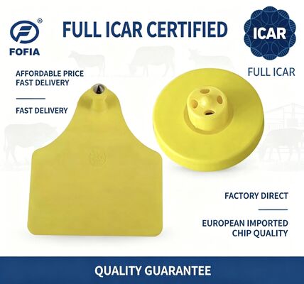 Full ICAR ET908+T905 RFID impermeable TPU etiquetas amarillas de orejas de animales FDX-B 134.2Khz EM4305 chips ganado