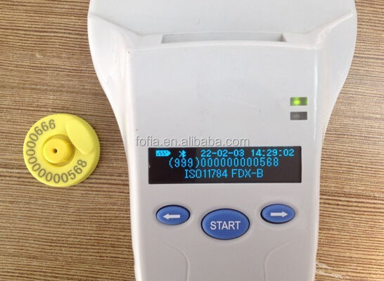 Lector de mano RFID de plástico duradero FOFIA con pantalla OLED 128x32 /USB para uso de mascotas y granjas / ranchos a larga distancia