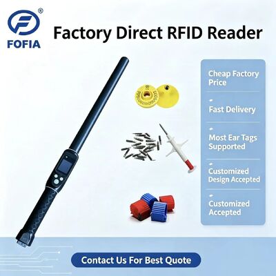 FOFIA Lector de etiquetas de oreja RFID impermeable de largo alcance 134,2 kHz Protocolo ISO11784/5 Distancia de lectura de 30-100 cm PVC