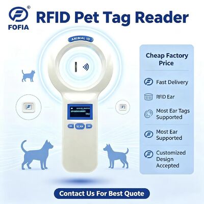 Lector portátil de plástico duradero PT200 RFID con pantalla OLED 128x64 ISO11784/5 Protocolo de lectura de largo alcance para mascotas y uso agrícola