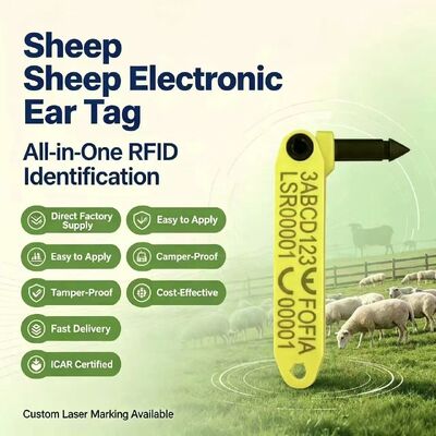 FOFIA Resistente duradero integrado anti derramamiento T969 electrónica codificada con láser oveja amarilla RFID etiqueta de oreja TPU material animal