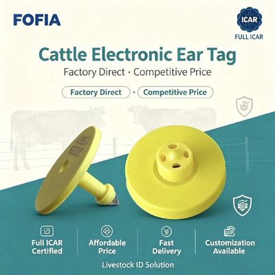 Nuevo Full ICAR RFID impermeable TPU amarillo etiquetas de orejas de animales 14.5mm EM4305 chips 5 años de garantía Fofia uso de la granja