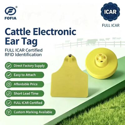 FOFIA Nuevo Full ICAR Durable RFID impermeable TPU amarillo etiquetas de orejas de animales ET908 + T905 EM4305 Chips 5 años de garantía ganado 14,5 mm