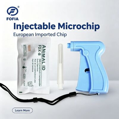 Fofia Venta caliente RFID separado y reutilizable134.2kHz Animal ID Microchip ZS005 Inyección de uso impermeable para mascotas 1.5 años de garantía