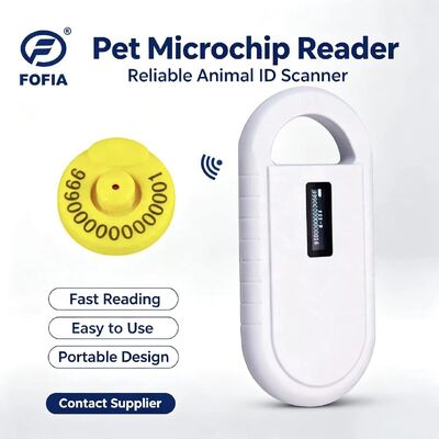 Lector de tarjetas RFID de microchip de animales de plástico portátil Fofia PT160 134.2kHz Pantalla OLED Batería de litio USB Certificado CE ISO