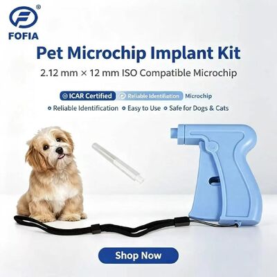 Fofia Nueva Venta Caliente RFID Separada Reutilizable 134.2kHz Microchip de Identificación Animal ZS005 Azul Impermeable Uso en Mascotas Inyección 1.5 Años