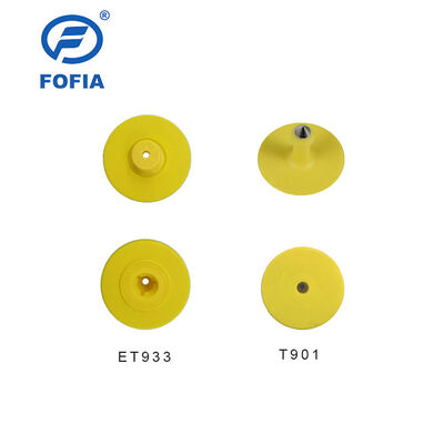 Nuevo UHF Electrónico RFID a prueba de agua TPU 5,7 mm etiquetas amarillas de orejas de animales ET933 + T901 chips 5 años de garantía Fofia Uso de ganado