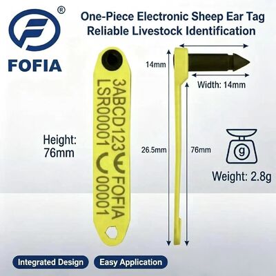 Fofia HDX ET969 Nuevo resistente a altas temperaturas anti derramamiento amarillo TPU etiqueta de oreja de oveja RFID chip rastreo de animales 1,5 año
