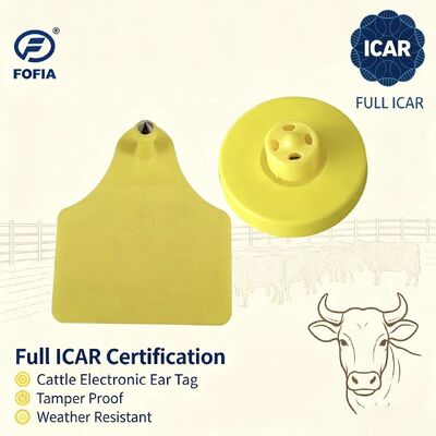 FOFIA Nuevas Etiquetas de Oreja RFID TPU Amarillas ICAR Duraderas a Prueba de Agua LF ET908+T905 Chips de Granja Garantía de 5 Años para Ganado de 14.5mm