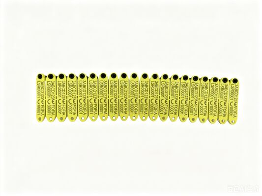 Fofia HDX ET969 Nuevo resistente a altas temperaturas anti derramamiento amarillo TPU etiqueta de oreja de oveja RFID chip rastreo de animales 1,5 año