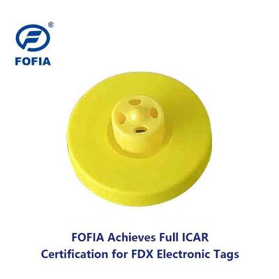 Nuevas etiquetas de oreja de animal RFID TPU amarillas ICAR LF impermeables de cobertura completa 14.5mm con chips ET908+T901, 5 años de garantía para uso en ganado Fofia