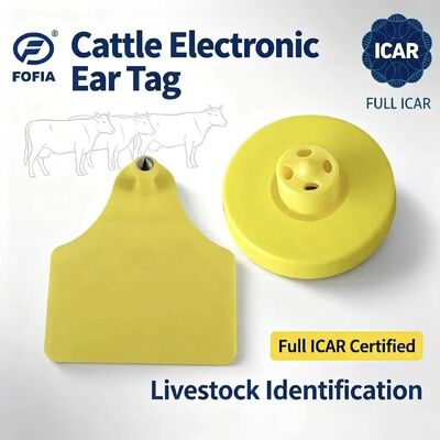 Nuevo FOFIA Full ICAR LF resistente al agua durable RFID TPU amarillo de vacas cerdos de ovejas etiquetas de oreja ET908 + T905 EM4305 chips 5 años de garantía 14.5mm