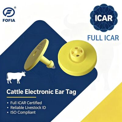 Nuevas Etiquetas de Oreja para Animales ICAR ET908+T901 Impermeables RFID LF TPU Amarillas de 14.5mm para Vacas con 5 Años de Garantía