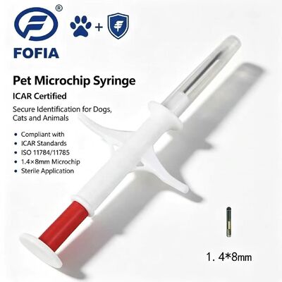 FOFIA ZS007 Certificado ICAR 134.2kHz RFID etiqueta de oído animal microchip FDX/EM4305 IP67 impermeable blanco PP 1.4x8mm Perros gatos mascotas