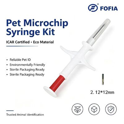 Microchip RFID Fofia Impermeable Certificado ICAR 134.2kHz PP para Identificación Animal con 1.5 Años de Garantía para Gatos y Perros