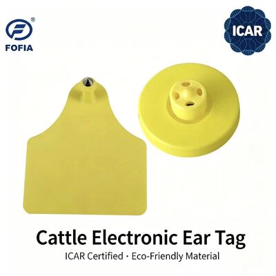 Nuevas etiquetas de oreja para ganado FOFIA Full ICAR LF duraderas e impermeables RFID TPU amarillas ET908+T905 con chips EM4305 Garantía de 5 años 14.5mm