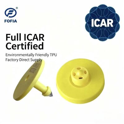 Etiqueta de oreja de vaca RFID TPU amarilla Fofia ICAR certificada ET908, impermeable, 1.5 años de garantía, codificación láser, seguimiento de ganado