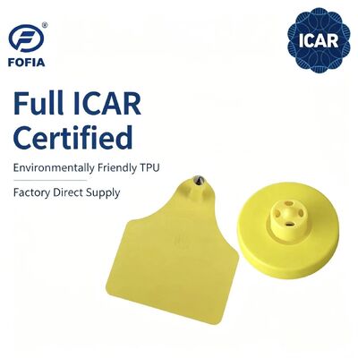 FOFIA Nuevas Etiquetas de Oreja RFID LF TPU Amarillas ICAR Duraderas a Prueba de Agua ET908+T905 Chips EM4305 Garantía de 5 Años para Ganado 14.5mm