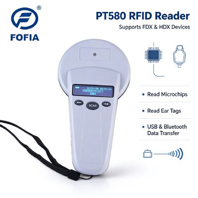 FOFIA PT580 RFID Handheld Reader 125kHz 134.2kHz ISO11784/5 FDX HDX OLED USB Pet Microchip Ear Tag Scanner