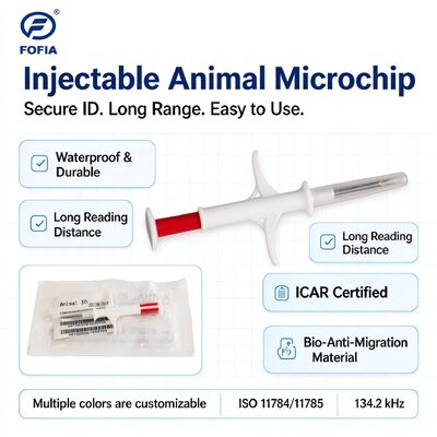 Fofia RFID microchip inyectable para animales 134.2 kHz ISO 11784 11785 a prueba de agua 2.12 X 12 mm Identificación de mascotas
