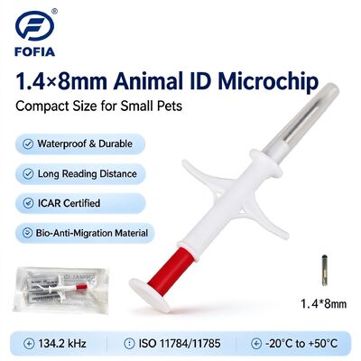 FOFIA ZS007 134.2kHz RFID Animal ID Microchip 1.4 X 8mm ISO 11784 11785 IP67 Waterproof Injection for Small Pets