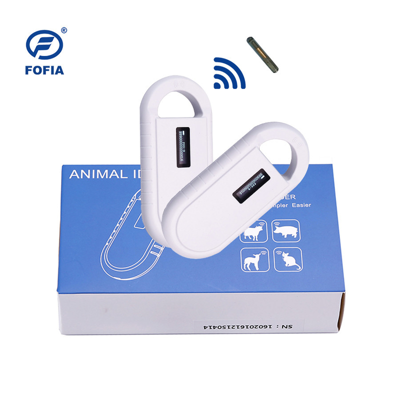 Escáner de microchip de animales blanco OLED 24/7 con lector de RFID de mano incorporado