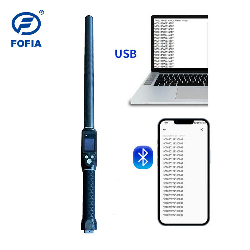 Personalizado ISO FDX-B HDX 30.000 Registros Lector RFID de bastón de mano para ganado ganado etiqueta de oído microchip plástico de largo alcance