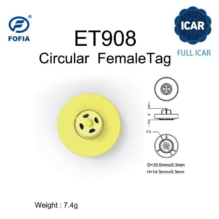 Nuevo Fofia Full ICAR ET908 Ganado RFID LF etiqueta de oreja TPU Material 350N Tensión 5 años de garantía ISO11784/5 Cumplimiento Uso agrícola