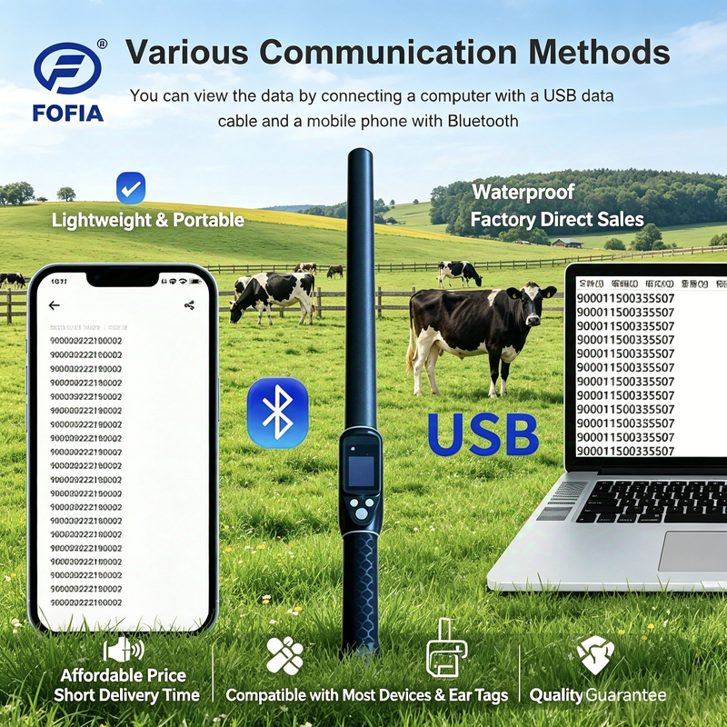 Lector de barra RFID compacto compatible con etiquetas ISO11784 85 FDX B HDX e ID64 con Bluetooth 5 y carcasa impermeable