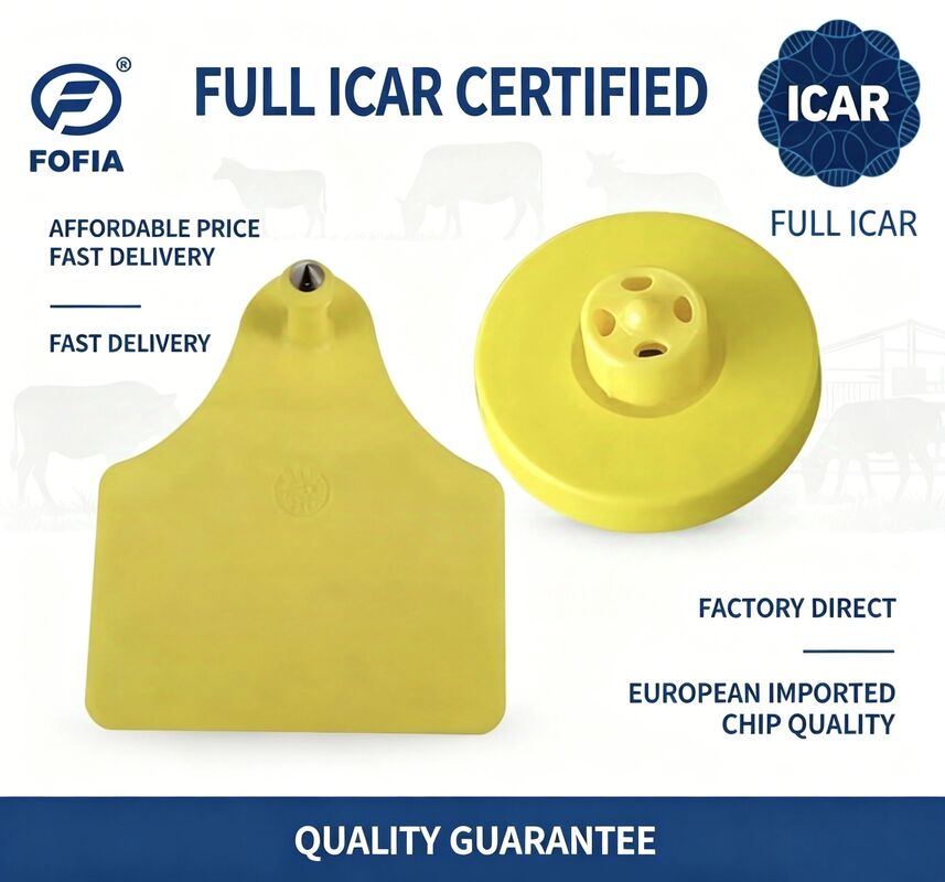 Full ICAR ET908+T905 RFID impermeable TPU etiquetas amarillas de orejas de animales FDX-B 134.2Khz EM4305 chips ganado