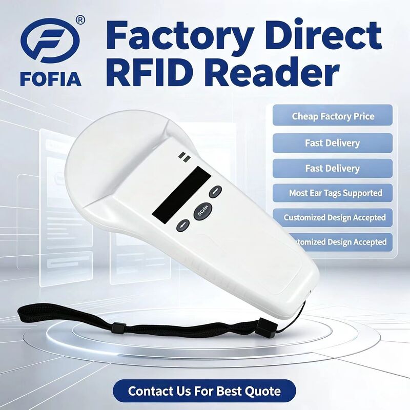 Lector portátil RFID a prueba de agua con pantalla OLED 128x32 USB para plástico Solución de largo alcance para uso de mascotas y granjas y ranchos 125khz
