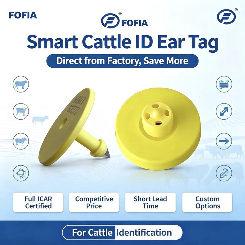 ICAR ET908 + T901 impermeable RFID LF TPU etiquetas de oreja de animales amarillas 14,5mm EM4305 Chips 5 años de garantía Fofia de ganado