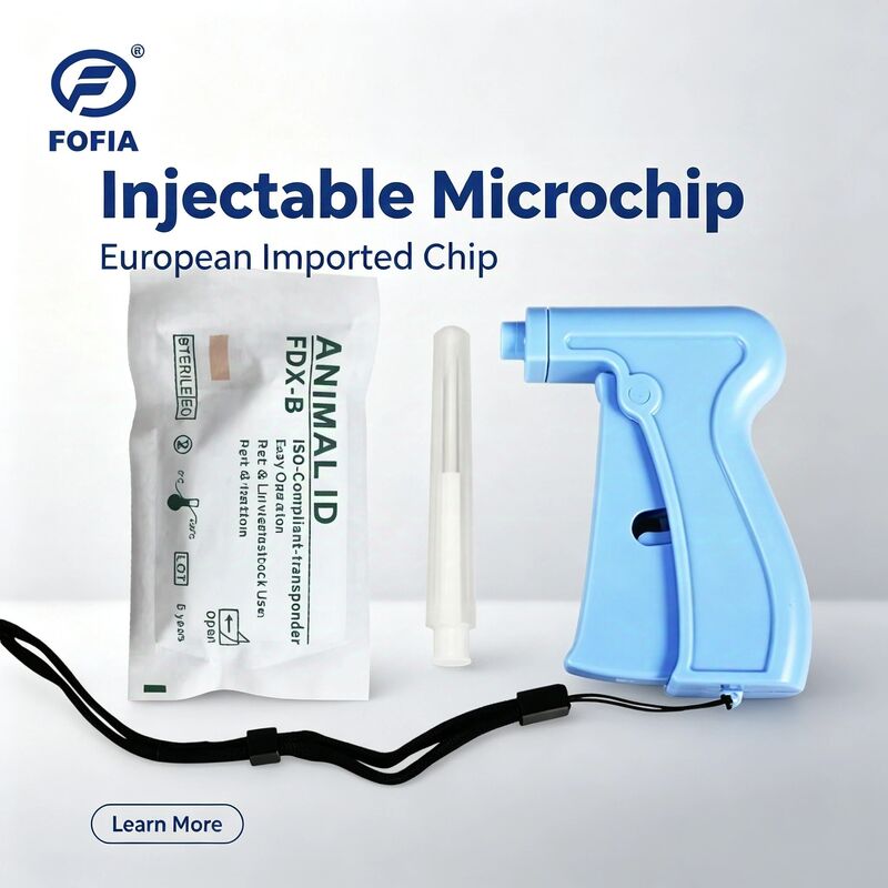Fofia Venta caliente RFID separado y reutilizable134.2kHz Animal ID Microchip ZS005 Inyección de uso impermeable para mascotas 1.5 años de garantía
