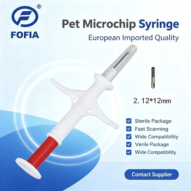 Fofia 2026 Nuevo RFID de venta caliente 134.2kHz PP Material de identificación de animales Microchip Inyección para mascotas de uso agrícola de 1,5 años Etiqueta de oído RFID