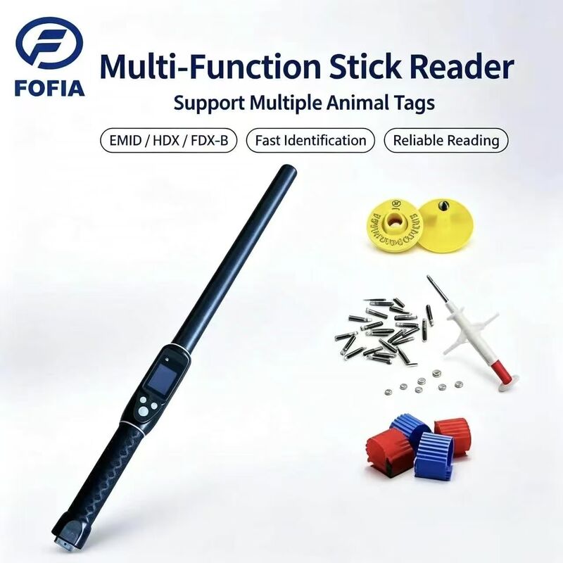 Lector de etiquetas de oído RFID FOFIA impermeable de largo alcance 134.2kHz, protocolo ISO11784/5, distancia de lectura de 30-100 cm, material de PVC para granjas