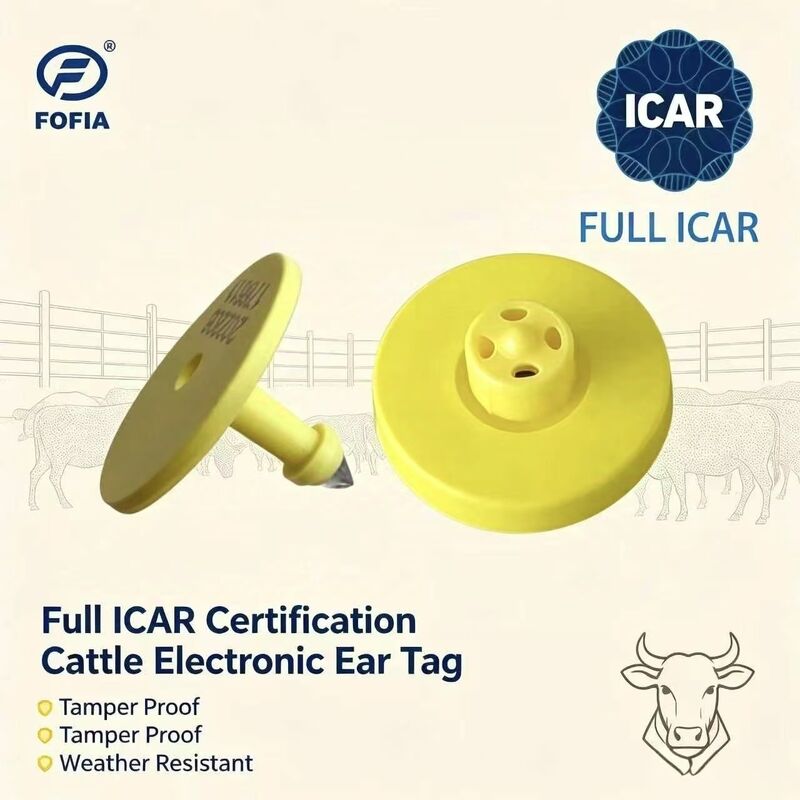Etiqueta de oreja de vaca RFID Fofia certificada por ICAR ET908 amarilla impermeable de alta calidad con garantía de 1.5 años para ganadería