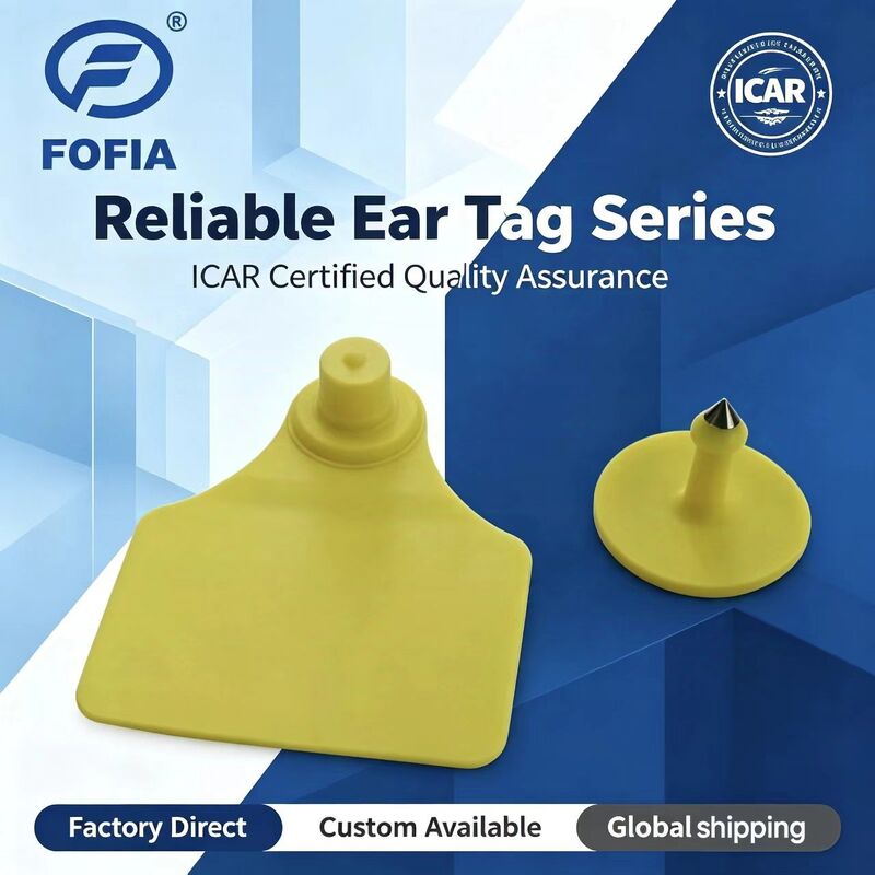 Etiqueta de oreja para animales Fofia T904+T901 ICAR impermeable de alta calidad RFID TPU 72*57mm codificación láser garantía de 3 años para uso en granjas