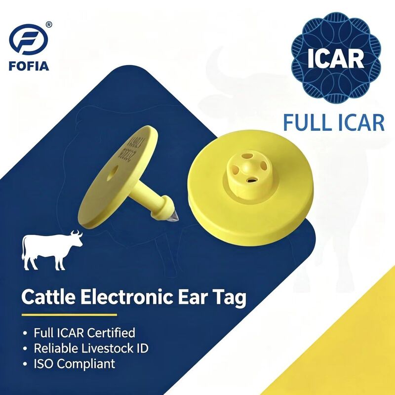 Nuevas Etiquetas de Oreja para Animales ICAR ET908+T901 Impermeables RFID LF TPU Amarillas de 14.5mm para Vacas con 5 Años de Garantía