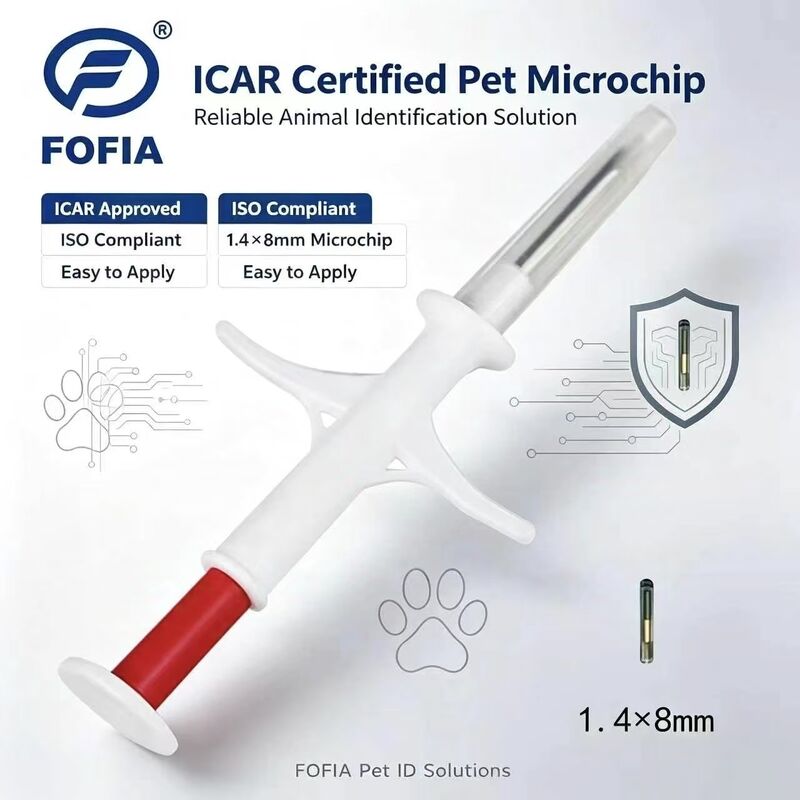 FOFIA Nuevo RFID de 134,2 kHz Microchip para animales FDX/EM4305 IP67 Inyección de PP impermeable para ganado/cerdo/oveja