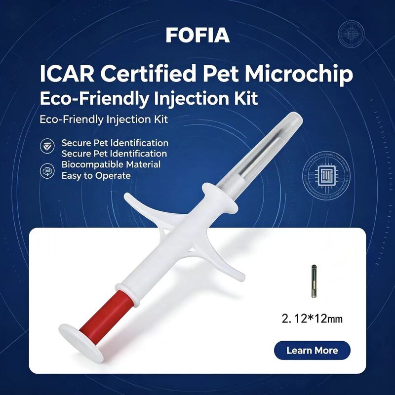 Fofia nuevo de venta caliente RFID 134.2kHz PP material identificación de perro microchip uso de granja inyección de mascotas 1,5 años etiqueta de oído modelo azul