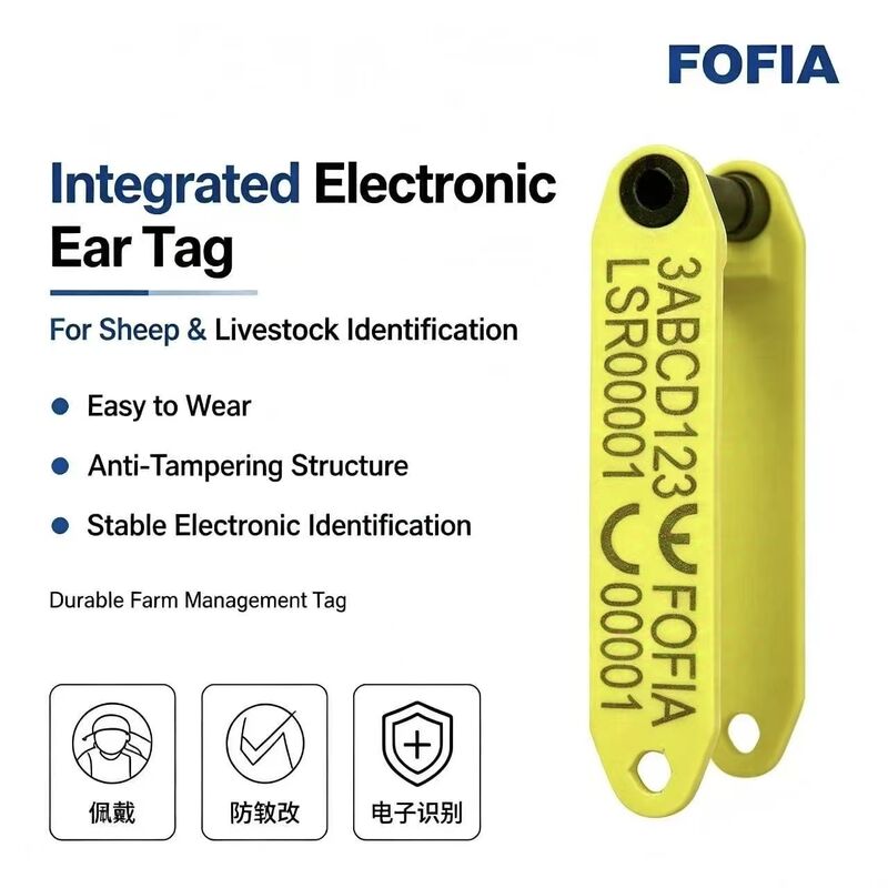 Etiqueta de oreja de oveja codificada con láser de TPU amarillo Fofia HDX ET969 nueva resistente a altas temperaturas antidesprendimiento con chip RFID para seguimiento de animales
