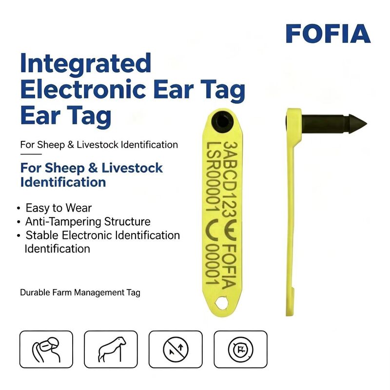 Nuevo Fofia resistente a altas temperaturas integrado anti derramamiento electrónico con código láser ET969 Oveja amarilla RFID etiqueta de oído TPU Animal