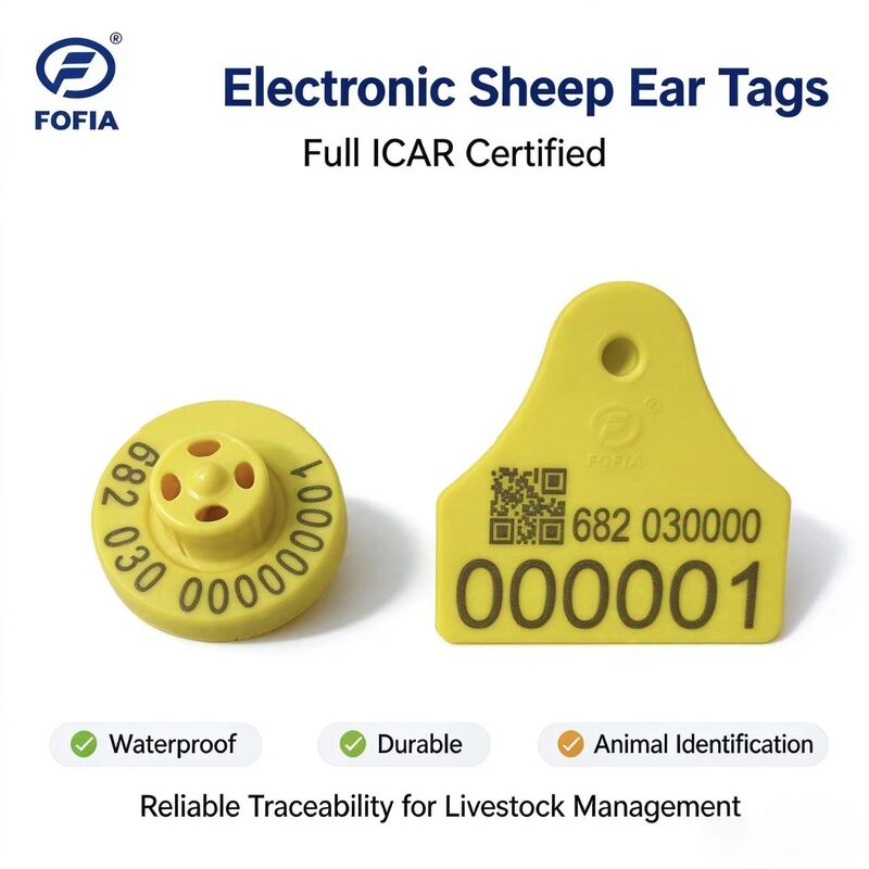 Fofia ET957+T967 Sheep Goat Cattle Pig Combination Animal Tracking Ear Tag New RFID TPU Plastic Laser Coding 3-Year Warranty