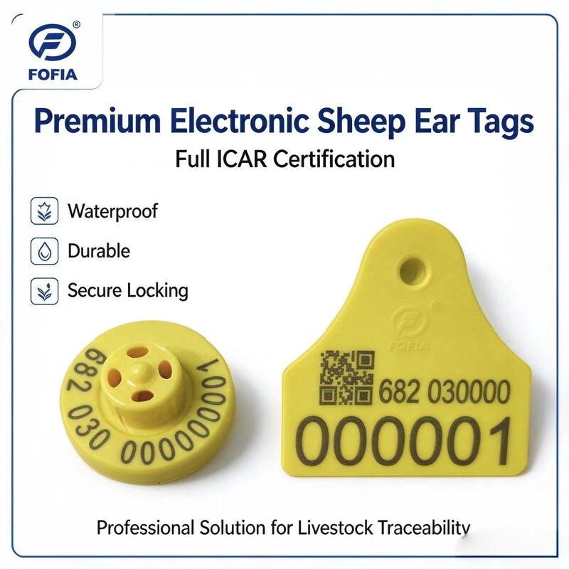 Fofia ET957+T967 Cow/Sheep/Goat Combination Electronic Animal Tracking Ear Tag New RFID TPU Laser Coding 3-Year Warranty Farm