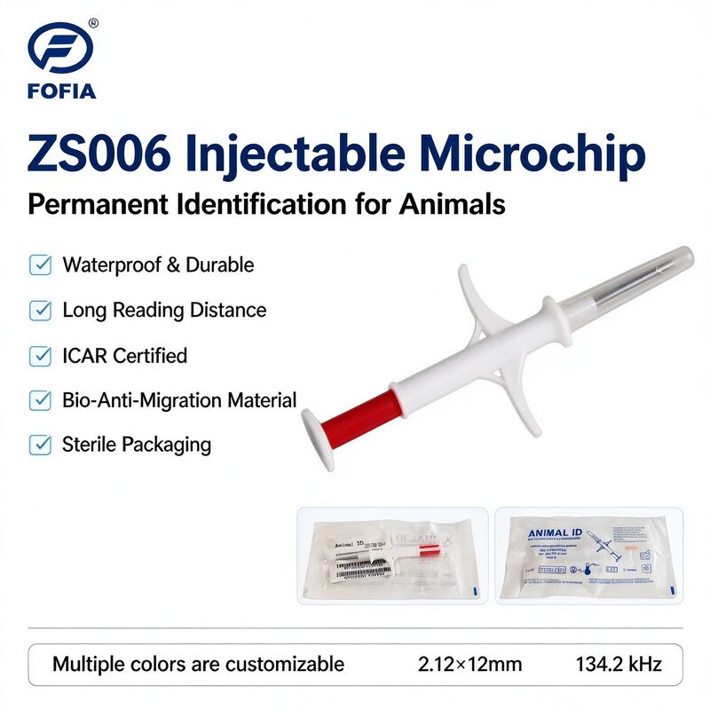 Fofia ZS006 134.2 kHz RFID Microchip Inyectable para Animales 2.12 X 12 mm IP67 Certificado ICAR para Mascotas, Ganado y Conejos