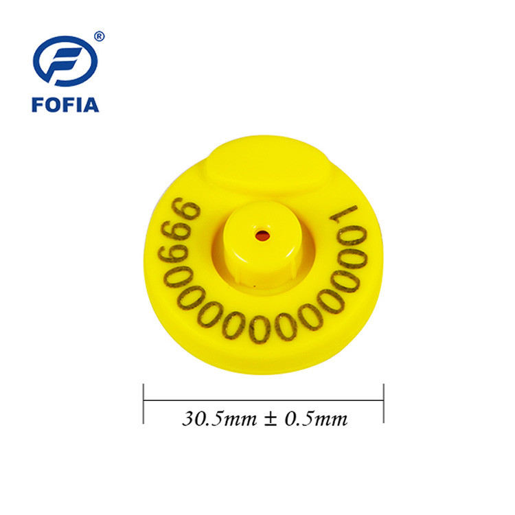 el ganado de 134.2khz FDX-B marca con etiqueta con la etiqueta de oído del microprocesador TPU del RFID con número de la impresión por láser